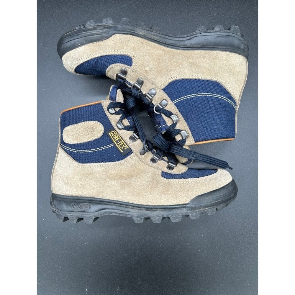 Vasque Sundowner Gore-Tex Hiking Boots Tan Navy Blue Suede Womens 6.5 Made Italy